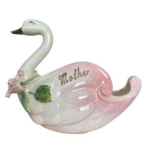 Norcrest Swan Planter Iridescent Lusterware Planter Vtg MOTHER Inscription READ